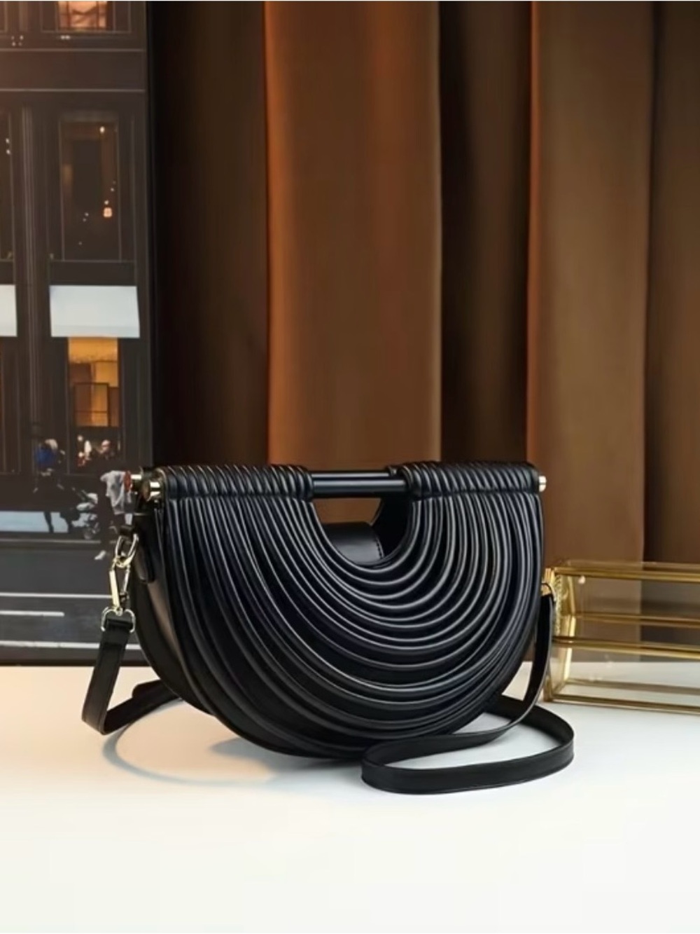 Elegant Black Women’s Semi-Circle Crossbody Bag